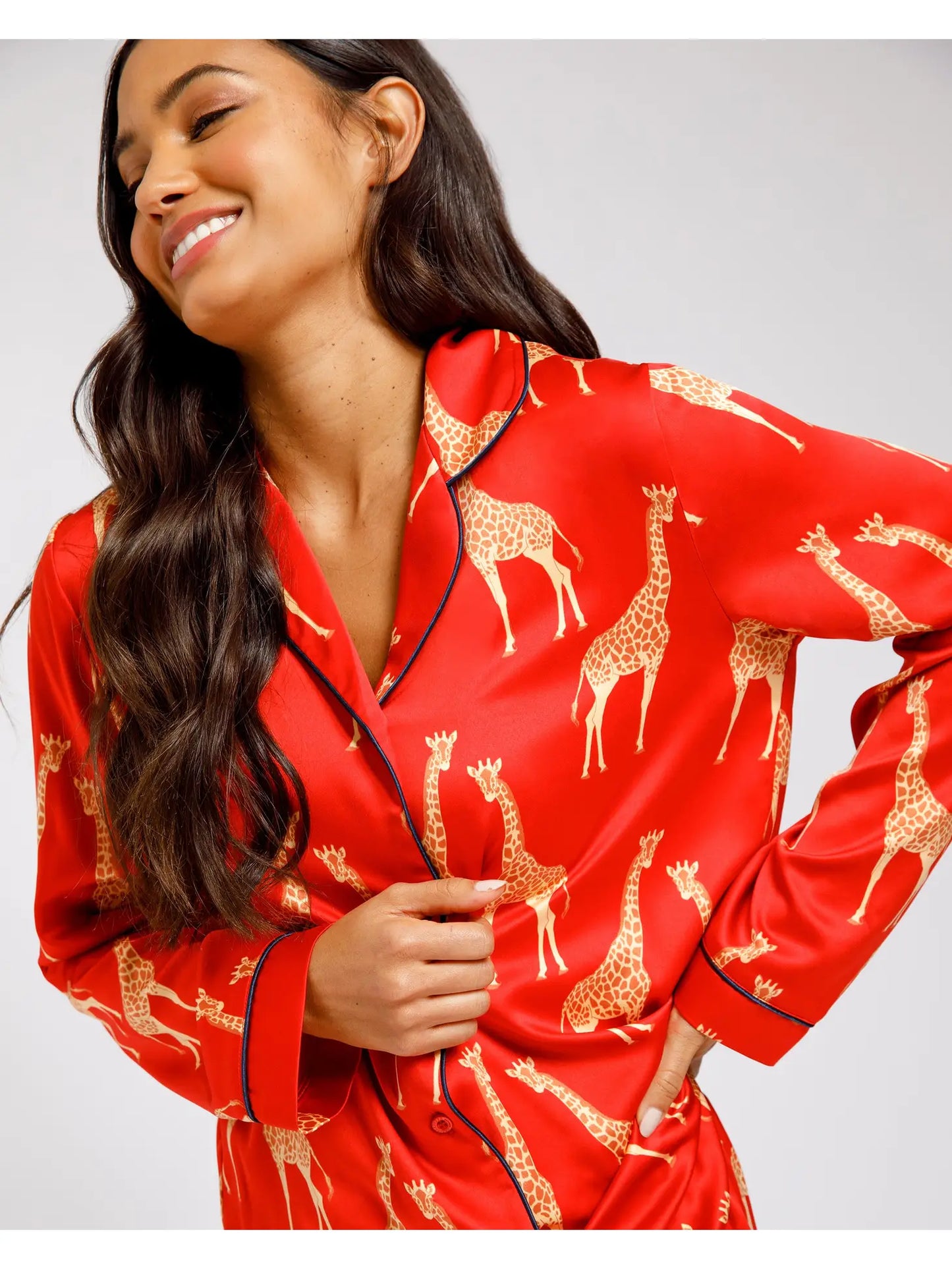 Satin Red Giraffe Print