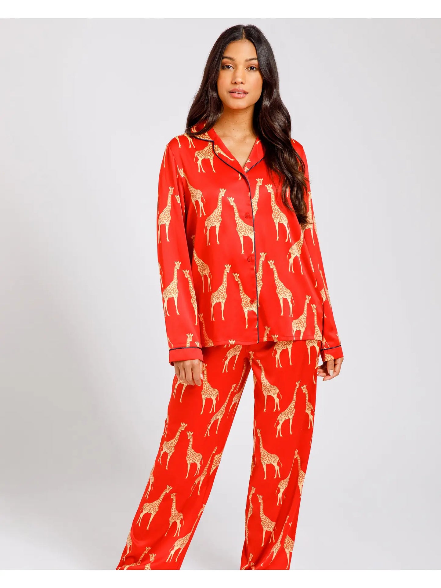 Satin Red Giraffe Print